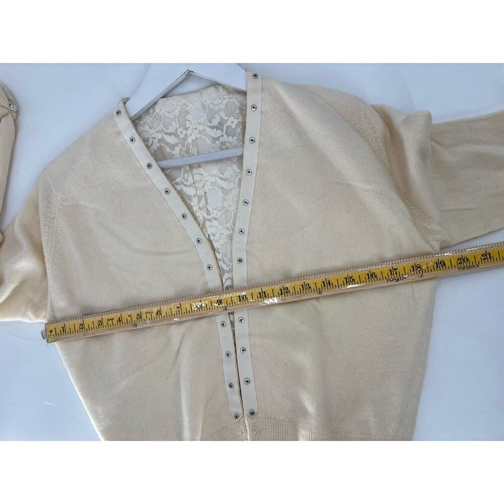 Regalia Furs 50s Vintage Cardigan Sweater Womens Small Ivory Cashmere Lace Knit - Picture 13 of 16